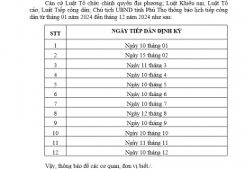 Thông báo Lịch tiếp công dân của Chủ tịch UBND tỉnh Phú Thọ (từ tháng 01 đến tháng 12 năm 2024)