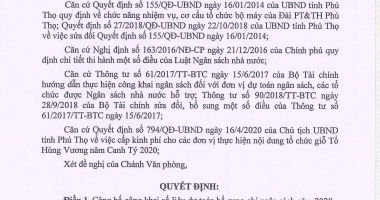 Quyết định về việc công bố công khai dự toán bổ sung chi ngân sách năm 2020