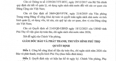 Dự toán thu, chi ngân sách năm 2026 của Báo và phát thanh, truyền hình Phú Thọ