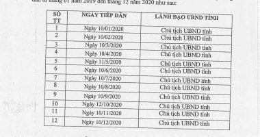 THÔNG BÁO: Lịch tiếp công dân của Chủ tịch UBND tỉnh Phú Thọ năm 2020