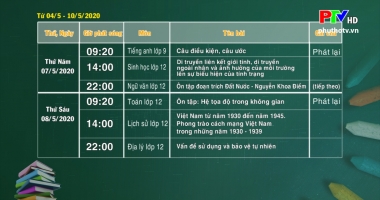 Lịch phát sóng dạy học trên truyền hình từ 4/5 đến 10/5/2020