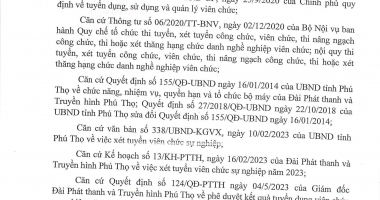 Thông báo về việc công nhận kết quả xét tuyển viên chức năm 2023