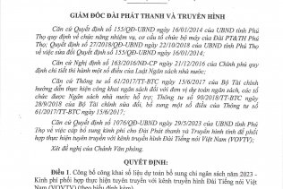 Quyết định về việc công bố công khai dự toán bổ sung chi ngân sách năm 2023 - Kinh phí phối hợp thực hiện tuyên truyền với kênh truyền hình Đài Tiếng nói Việt Nam